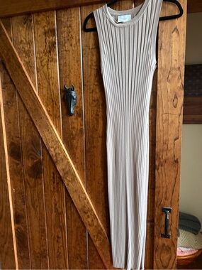 Ribbed Sleeveless Midi maternity Dress in Beige by Legoe heritage